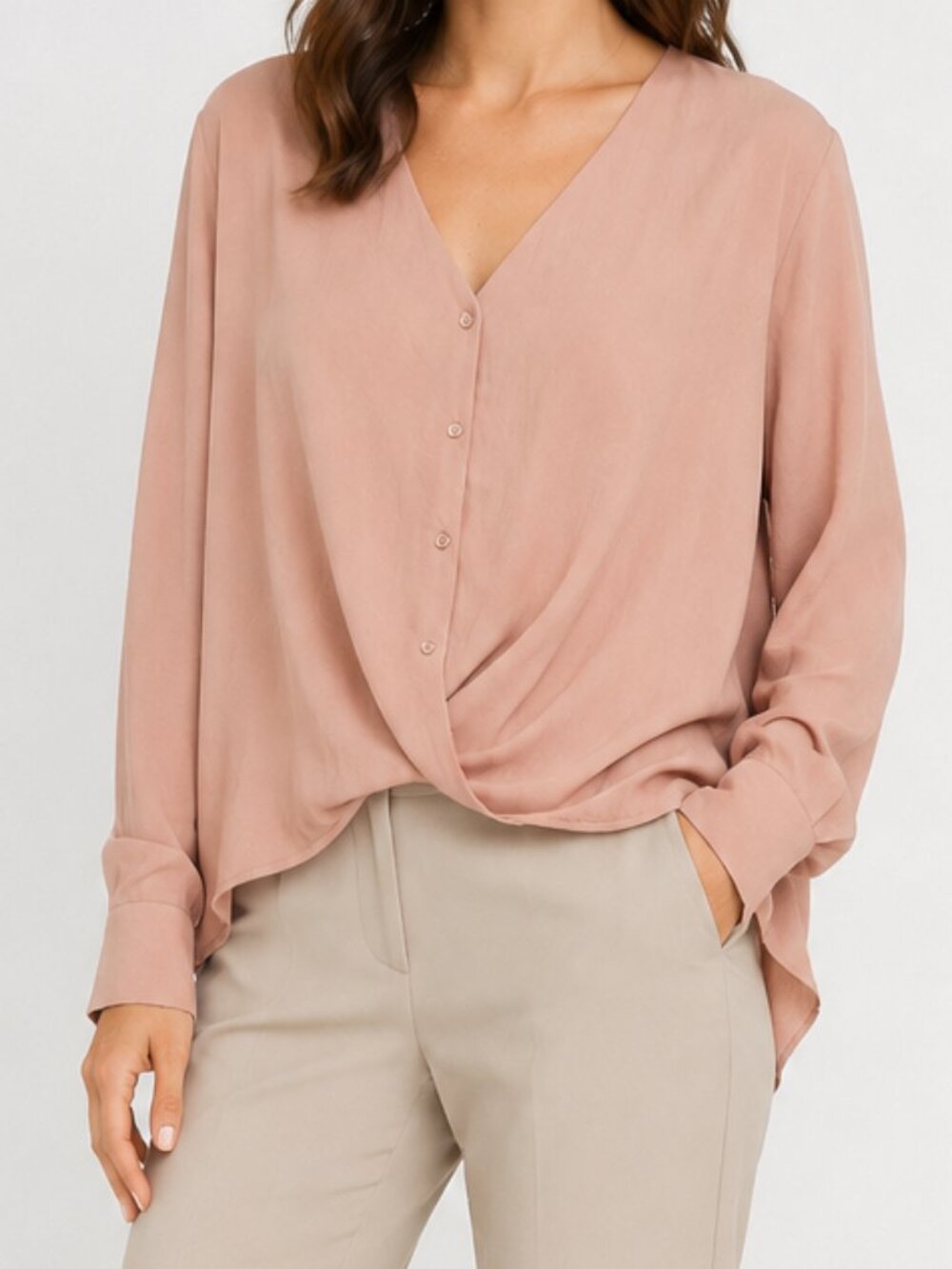 ZARA Button Front Top Petal Pink Corporate  Slouchy Long Sleeve Loose Popover